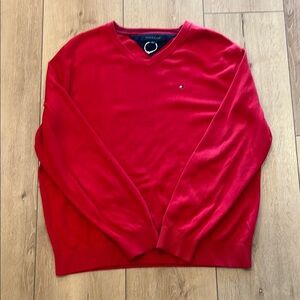 Tommy Hilfiger Men's V-Neck Red Sweater XL